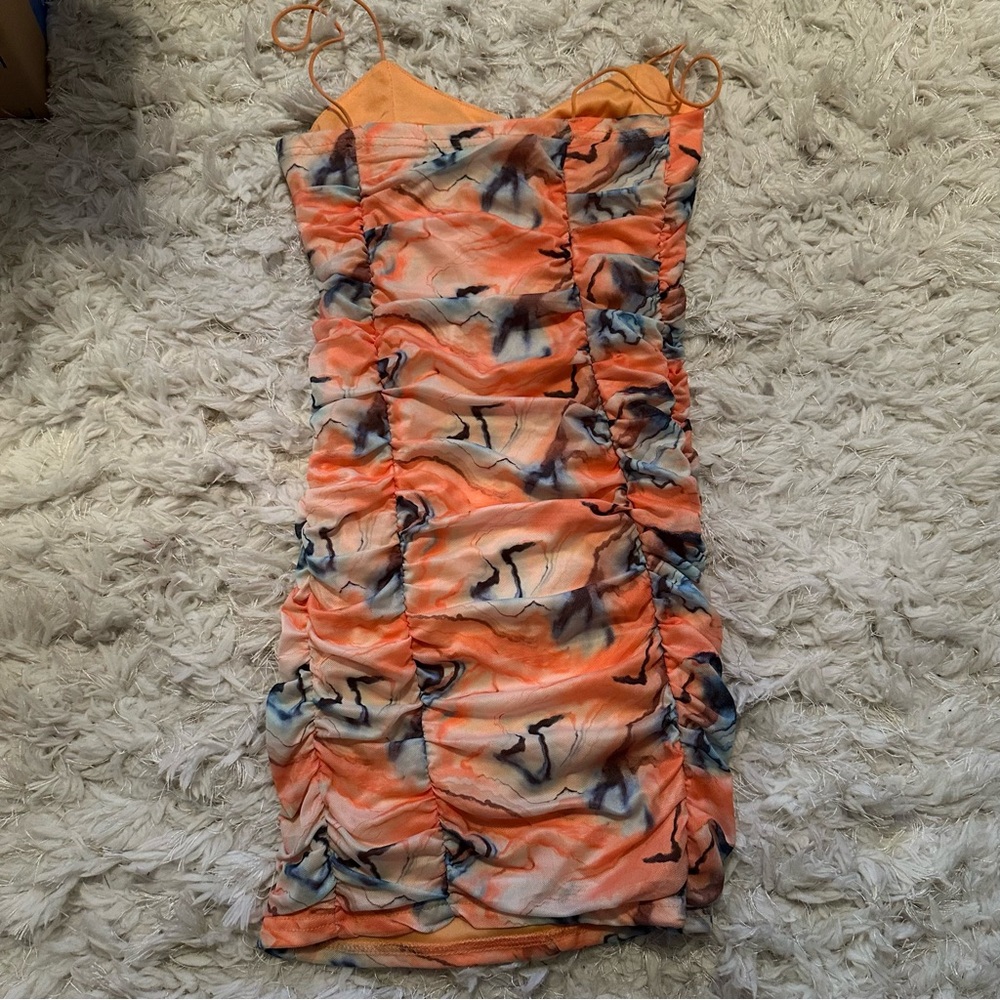 Colorful Ruched Spaghetti Strap Dress - Picture 4 of 4